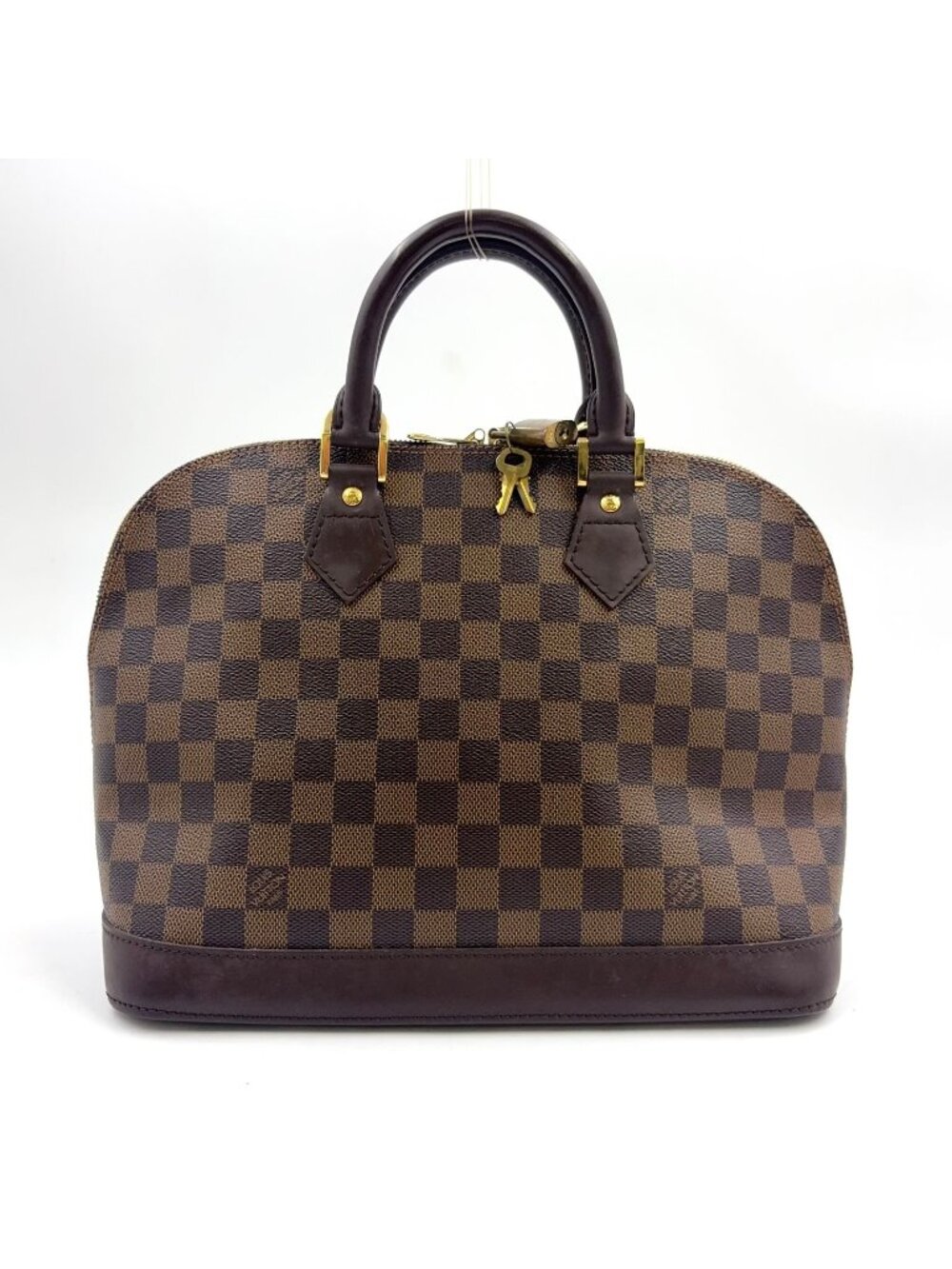 Louis Vuitton Alma Damier Ebene Leather Brown Handbag Gold